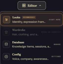 The Editor dropdown in the studio's top bar