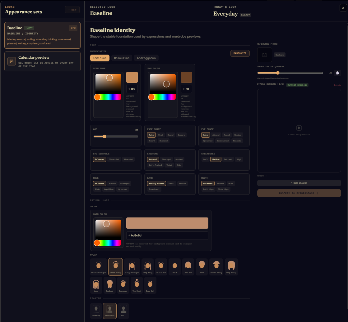 The Looks editor with the Baseline identity panel open