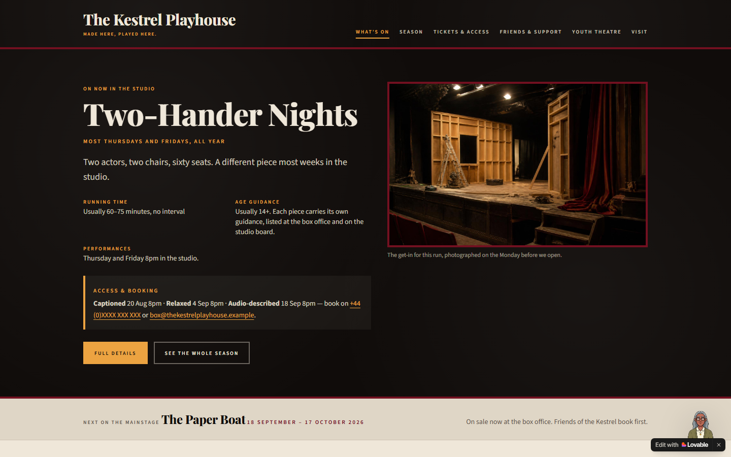 Screenshot of The Kestrel Playhouse